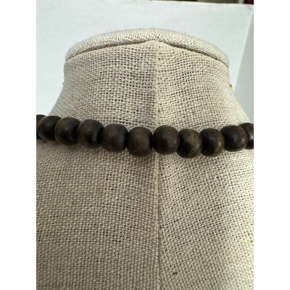Vintage Wood Beaded Necklace Large Hand Carved Brown - Picture 4 of 5